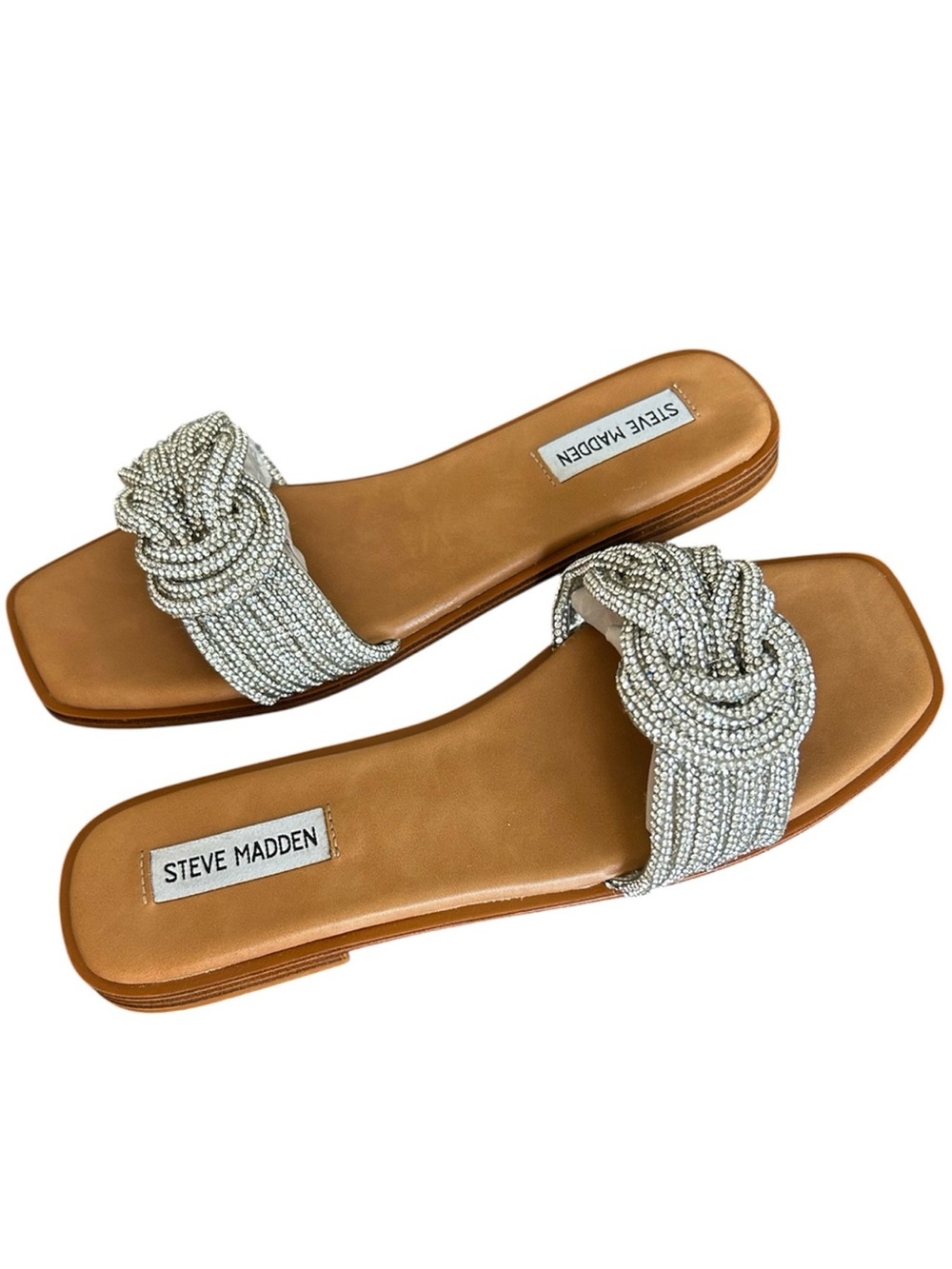 Steve Madden Versatile  Rhinestone Bling Knotted Padded Insole Slip On Sandals 9